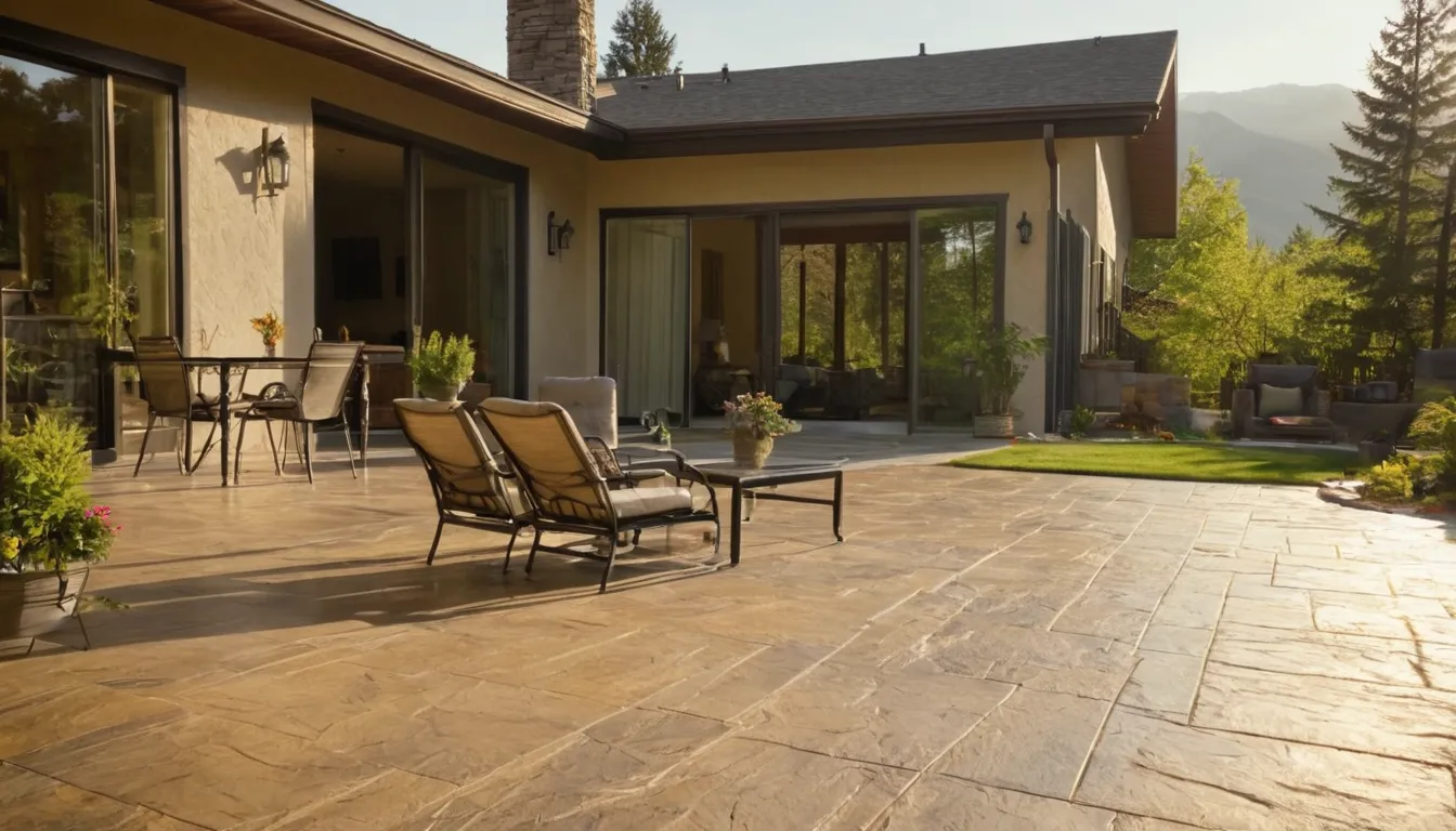Stamped concrete patio with a slate pattern behind a home near Salt Lake City